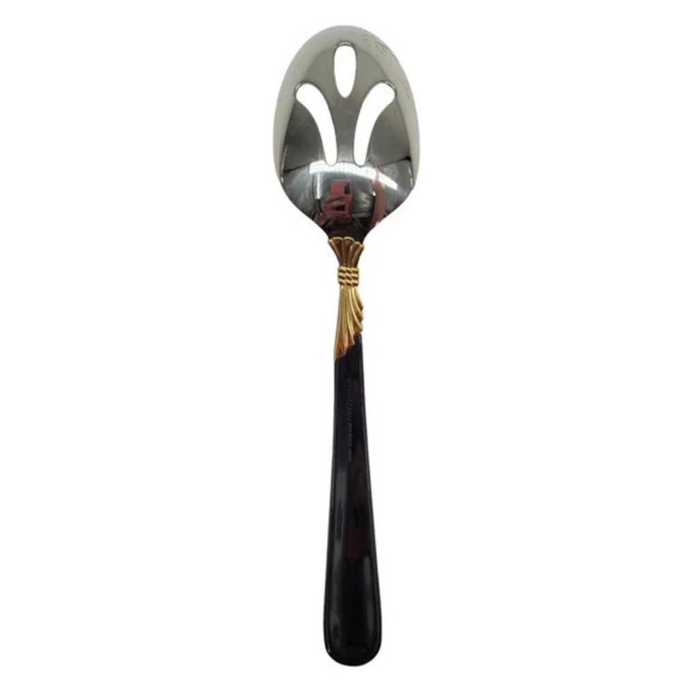 Yamazaki 18/8 Stainless LINDI Black Handle GOLD Accent Vintage Slotted Spoon 2-2